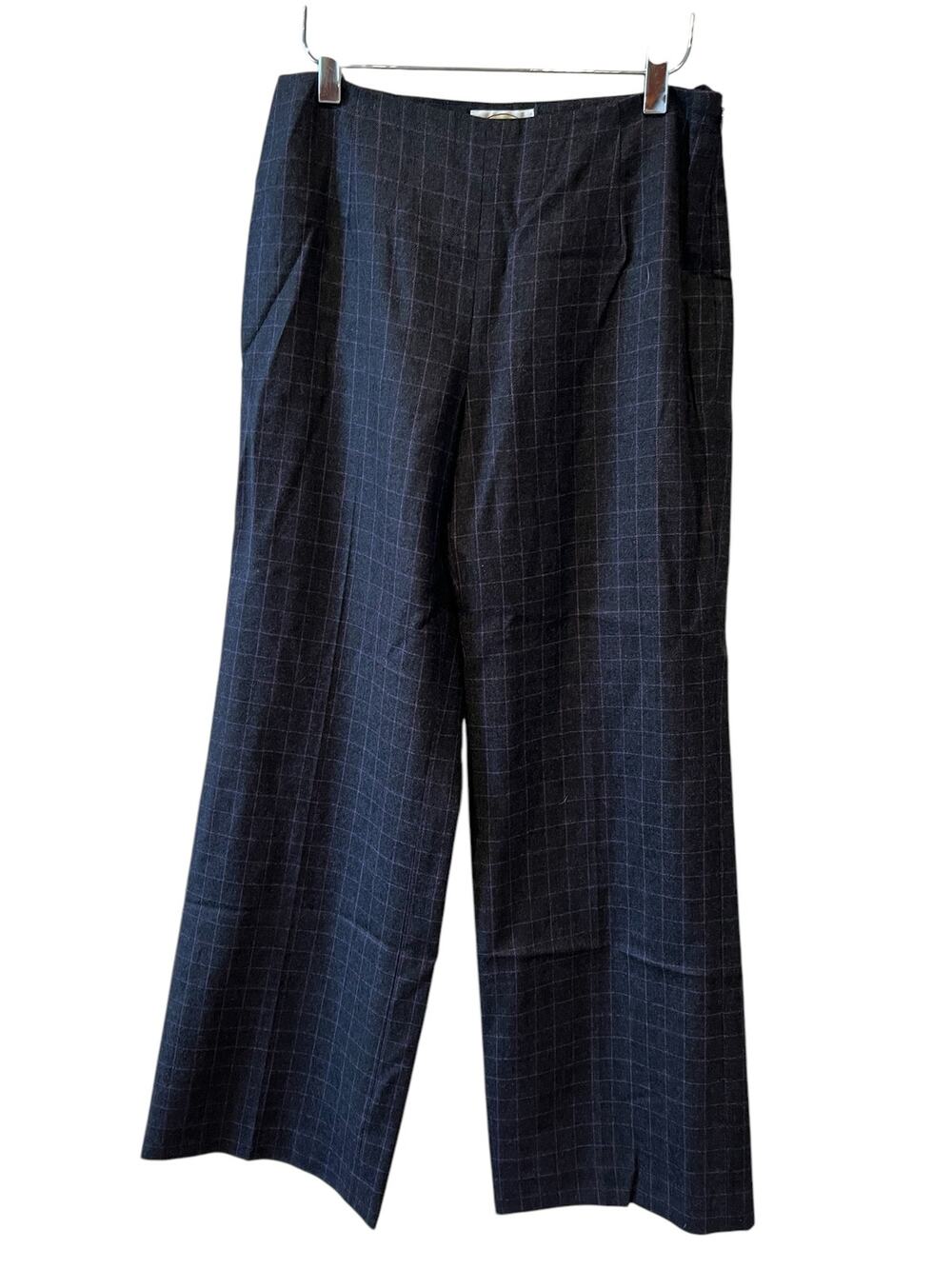 Vintage Talbots Wide Leg Wool Pants Charcoal Gray Check
